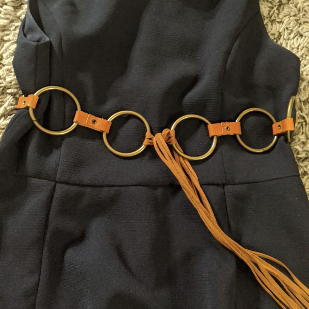 Boho metal ring and leather chain belt